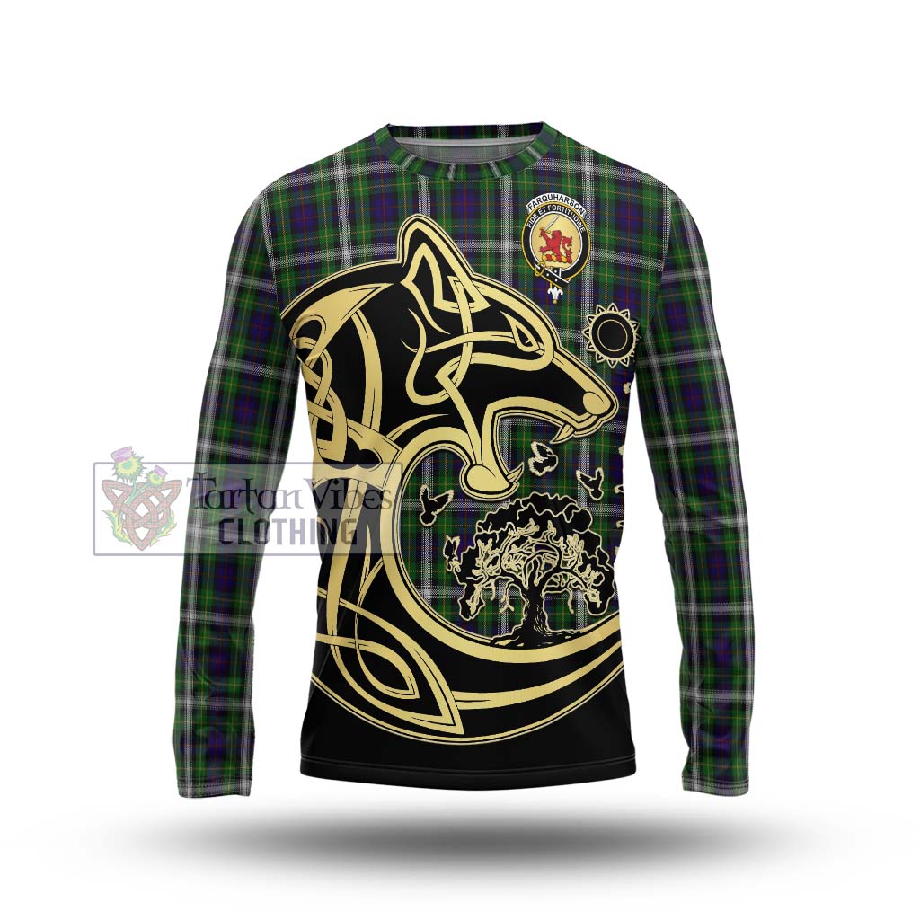 Tartan Vibes Clothing Farquharson Dress Tartan Long Sleeve T-Shirt with Family Crest Celtic Wolf Style