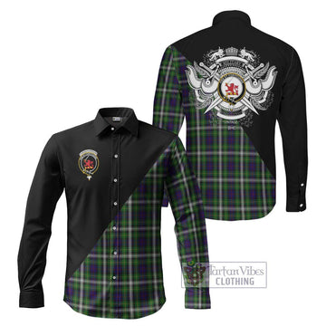 Farquharson Dress Tartan Long Sleeve Button Shirt with Family Crest and Military Logo Style