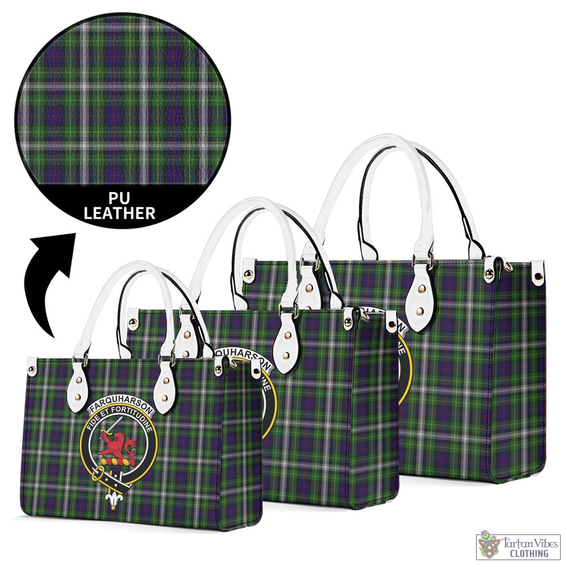 Tartan Vibes Clothing Farquharson Dress Tartan Luxury Leather Handbags with Family Crest