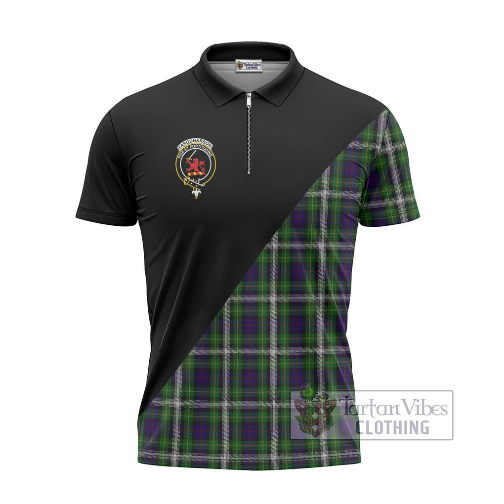 Farquharson Dress Tartan Zipper Polo Shirt with Family Crest and Military Logo Style - Tartanvibesclothing Shop