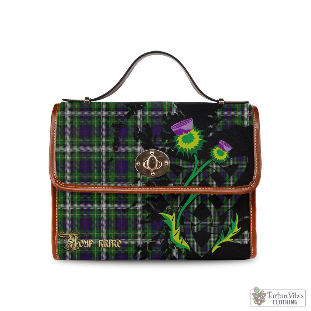 Tartan Vibes Clothing Farquharson Dress Tartan Waterproof Canvas Bag with Scotland Map and Thistle Celtic Accents