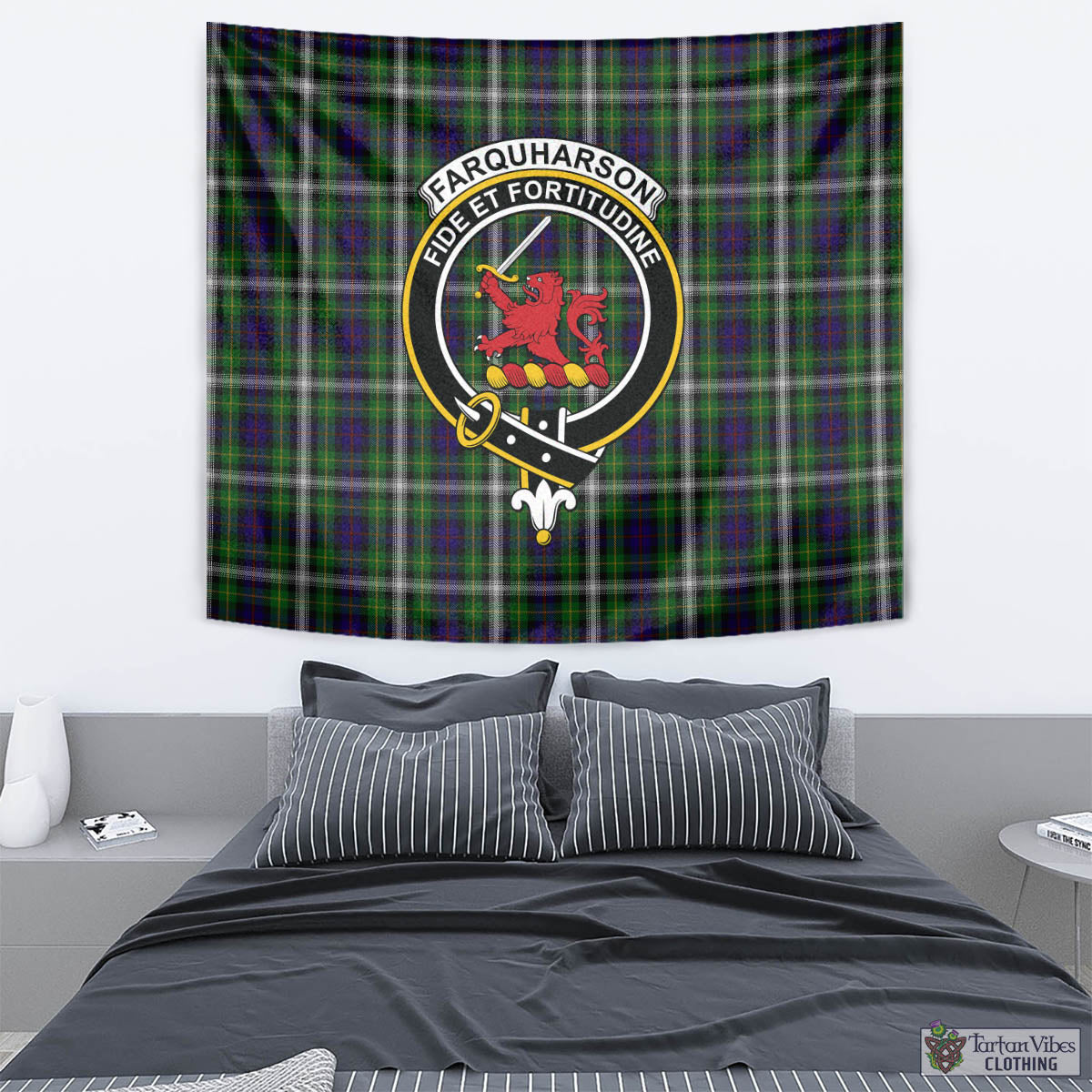 Tartan Vibes Clothing Farquharson Dress Tartan Tapestry Wall Hanging and Home Decor for Room with Family Crest