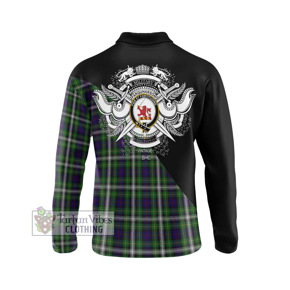 Farquharson Dress Tartan Long Sleeve Polo Shirt with Family Crest and Military Logo Style - Tartanvibesclothing Shop