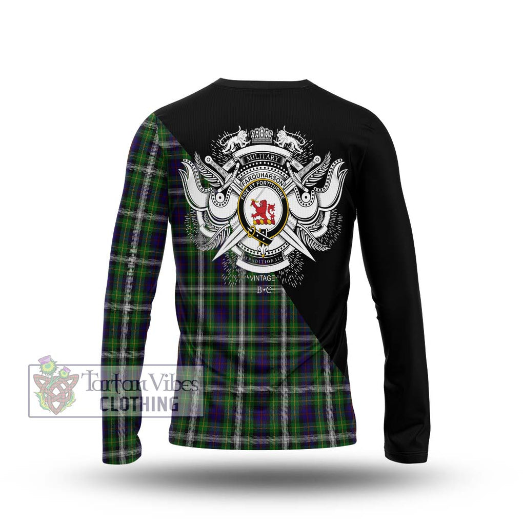 Farquharson Dress Tartan Long Sleeve T-Shirt with Family Crest and Military Logo Style - Tartanvibesclothing Shop