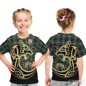 Farquharson Dress Tartan Kid T-Shirt with Family Crest Celtic Wolf Style