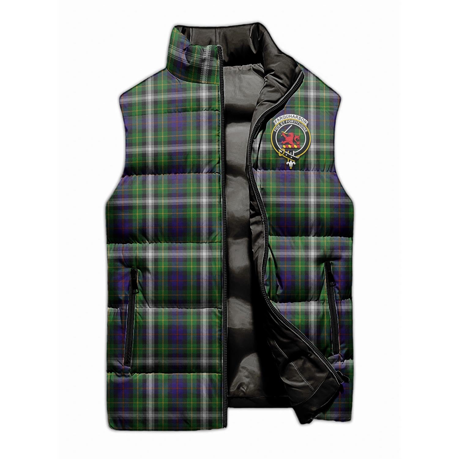 Farquharson Dress Tartan Sleeveless Puffer Jacket with Family Crest - Tartanvibesclothing