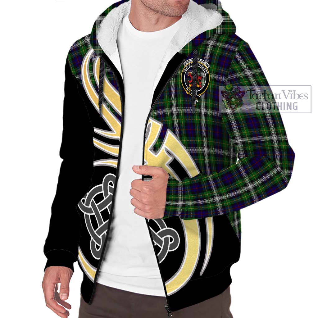 Farquharson Dress Tartan Sherpa Hoodie with Family Crest and Celtic Symbol Style - Tartan Vibes Clothing