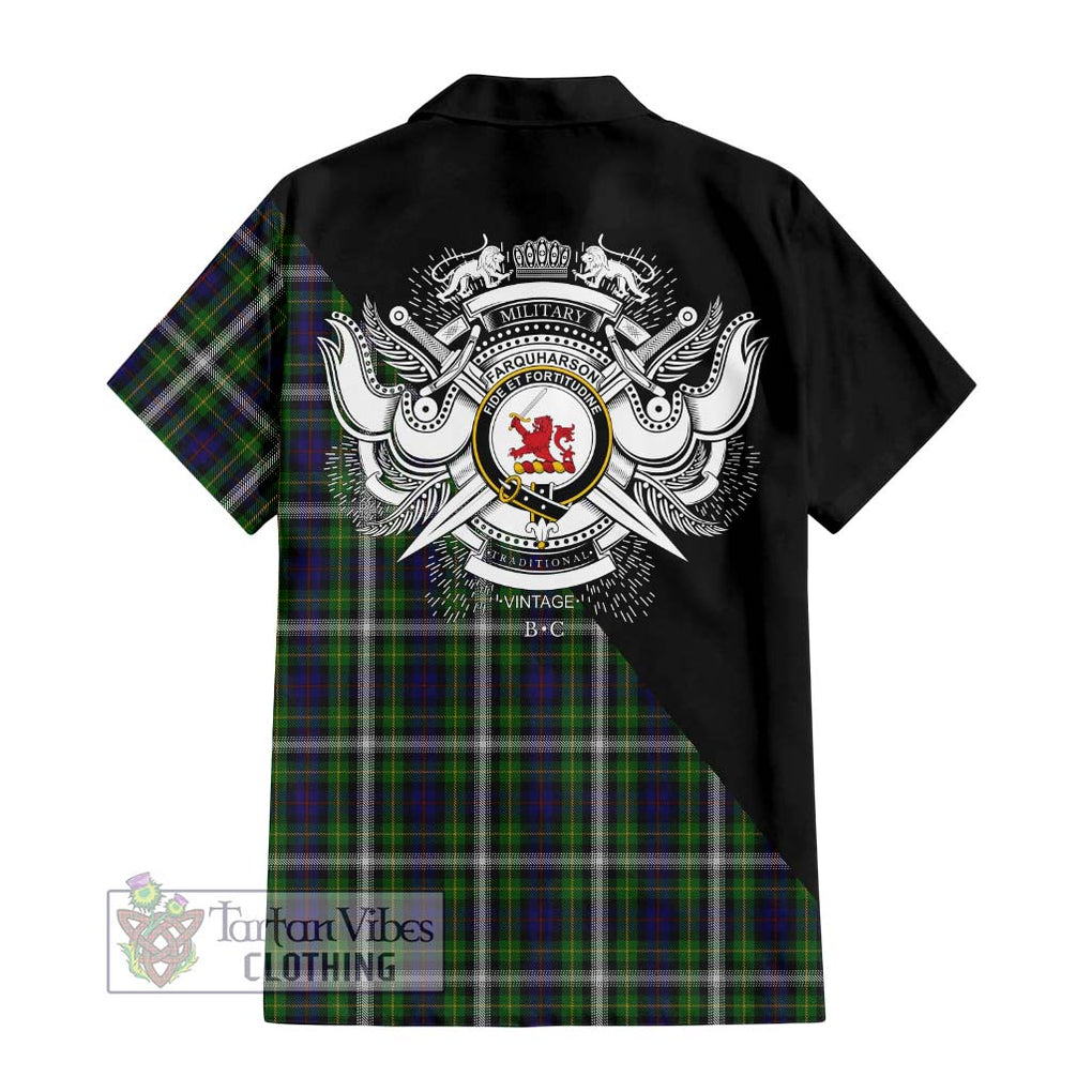 Farquharson Dress Tartan Short Sleeve Button Shirt with Family Crest and Military Logo Style - Tartanvibesclothing Shop