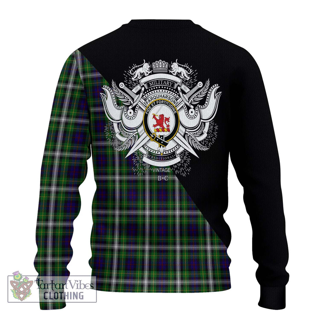 Farquharson Dress Tartan Knitted Sweater with Family Crest and Military Logo Style - Tartanvibesclothing Shop