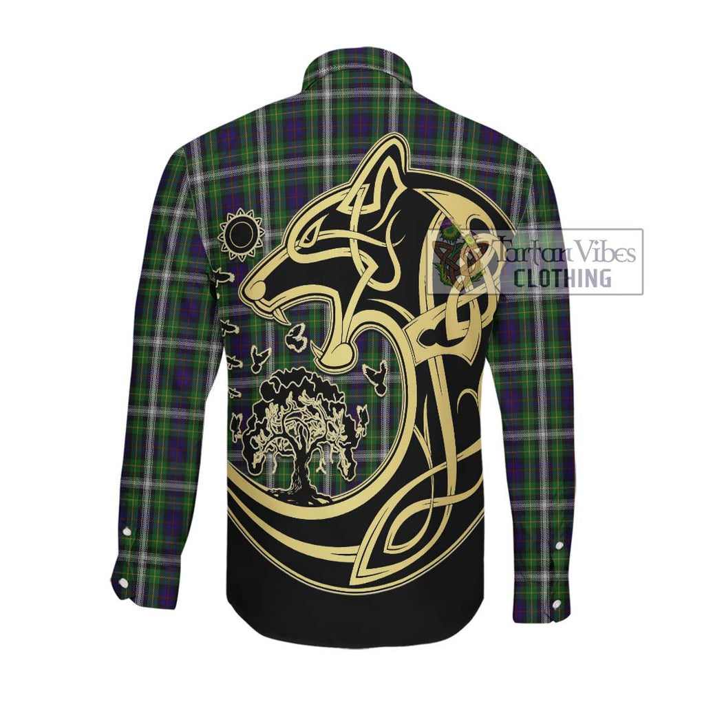 Farquharson Dress Tartan Long Sleeve Button Shirt with Family Crest Celtic Wolf Style Men's Shirt - Tartan Vibes Clothing