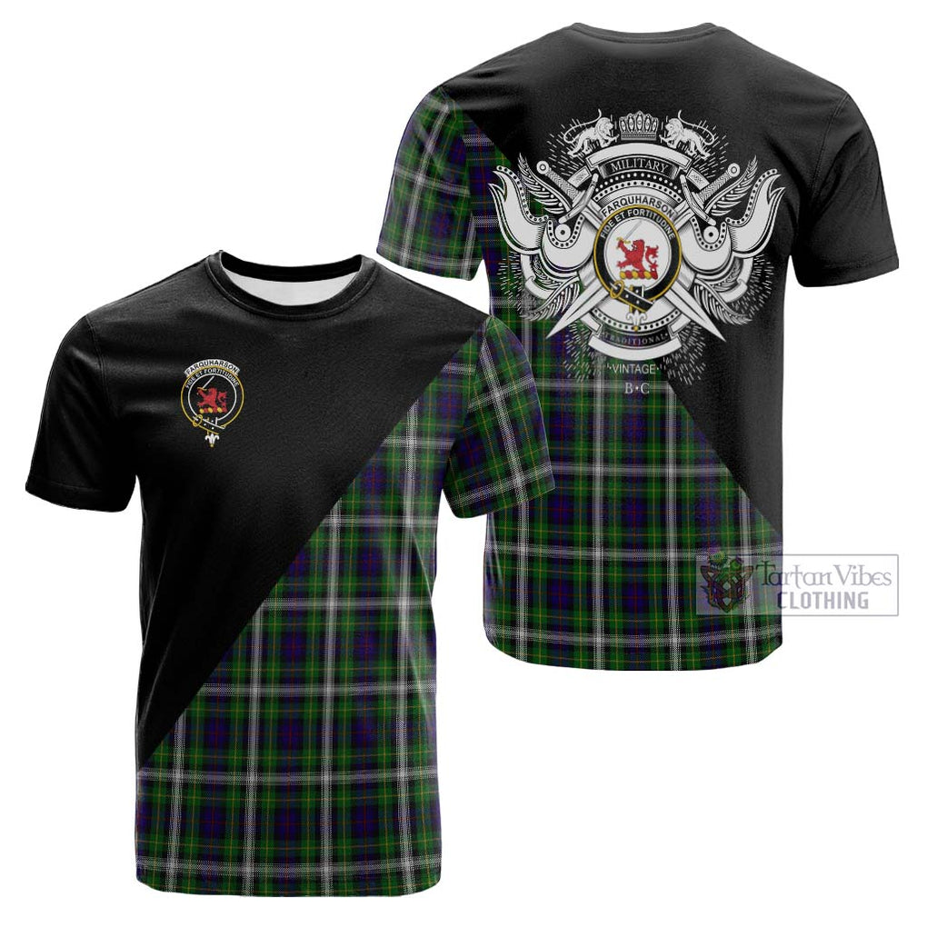 Tartan Vibes Clothing Farquharson Dress Tartan Cotton T-shirt with Family Crest and Military Logo Style