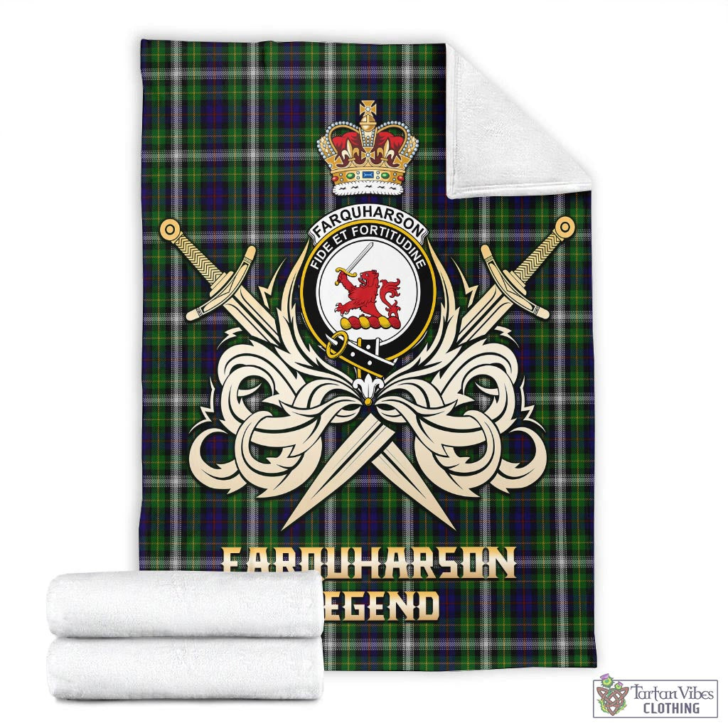 Tartan Vibes Clothing Farquharson Dress Tartan Blanket with Clan Crest and the Golden Sword of Courageous Legacy