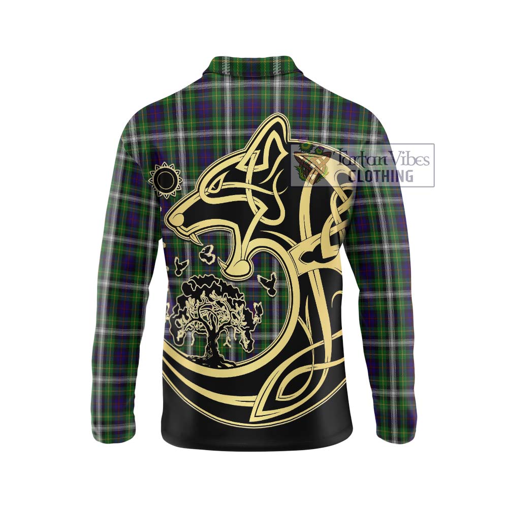 Tartan Vibes Clothing Farquharson Dress Tartan Long Sleeve Polo Shirt with Family Crest Celtic Wolf Style