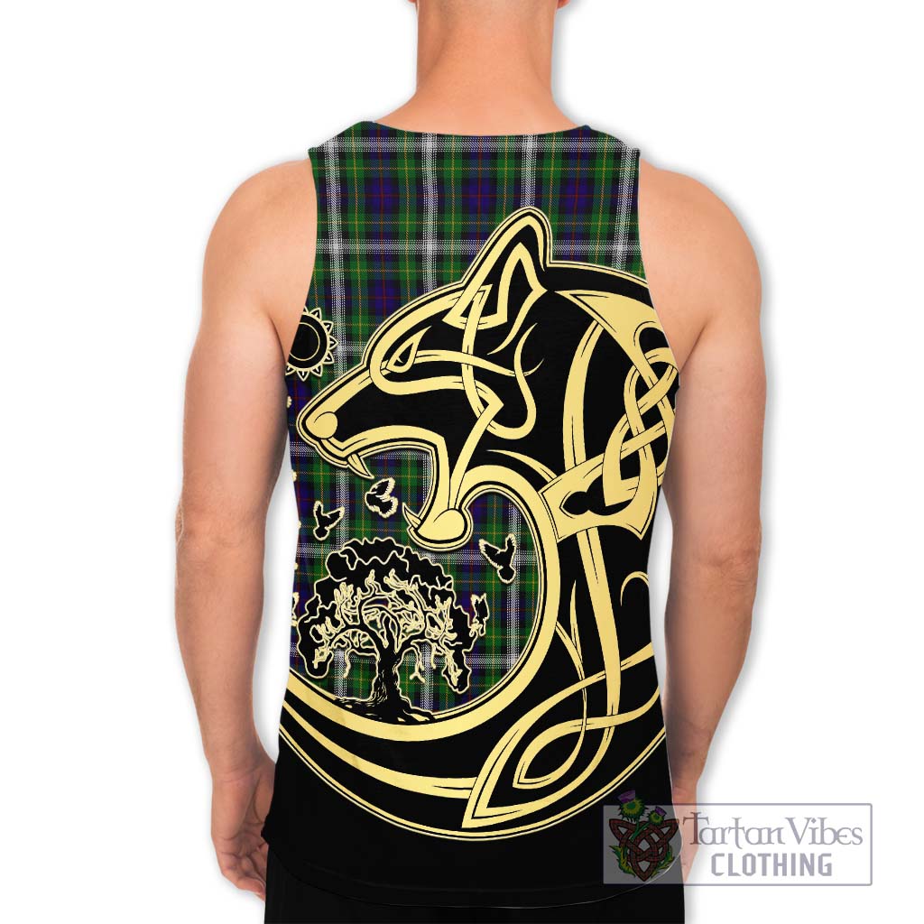 Tartan Vibes Clothing Farquharson Dress Tartan Men's Tank Top with Family Crest Celtic Wolf Style