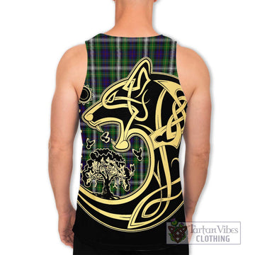Farquharson Dress Tartan Men's Tank Top with Family Crest Celtic Wolf Style