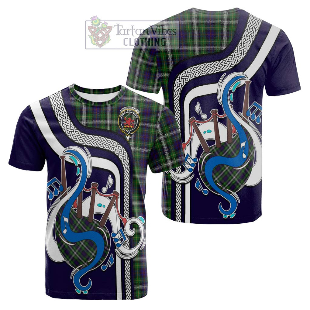 Tartan Vibes Clothing Farquharson Dress Tartan Cotton T-shirt with Epic Bagpipe Style