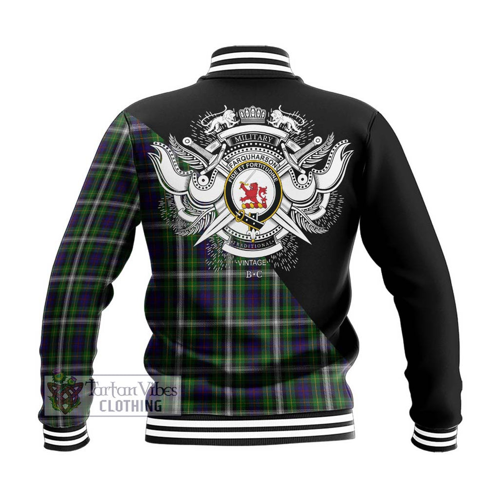 Farquharson Dress Tartan Baseball Jacket with Family Crest and Military Logo Style - Tartanvibesclothing Shop