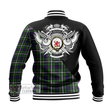 Farquharson Dress Tartan Baseball Jacket with Family Crest and Military Logo Style