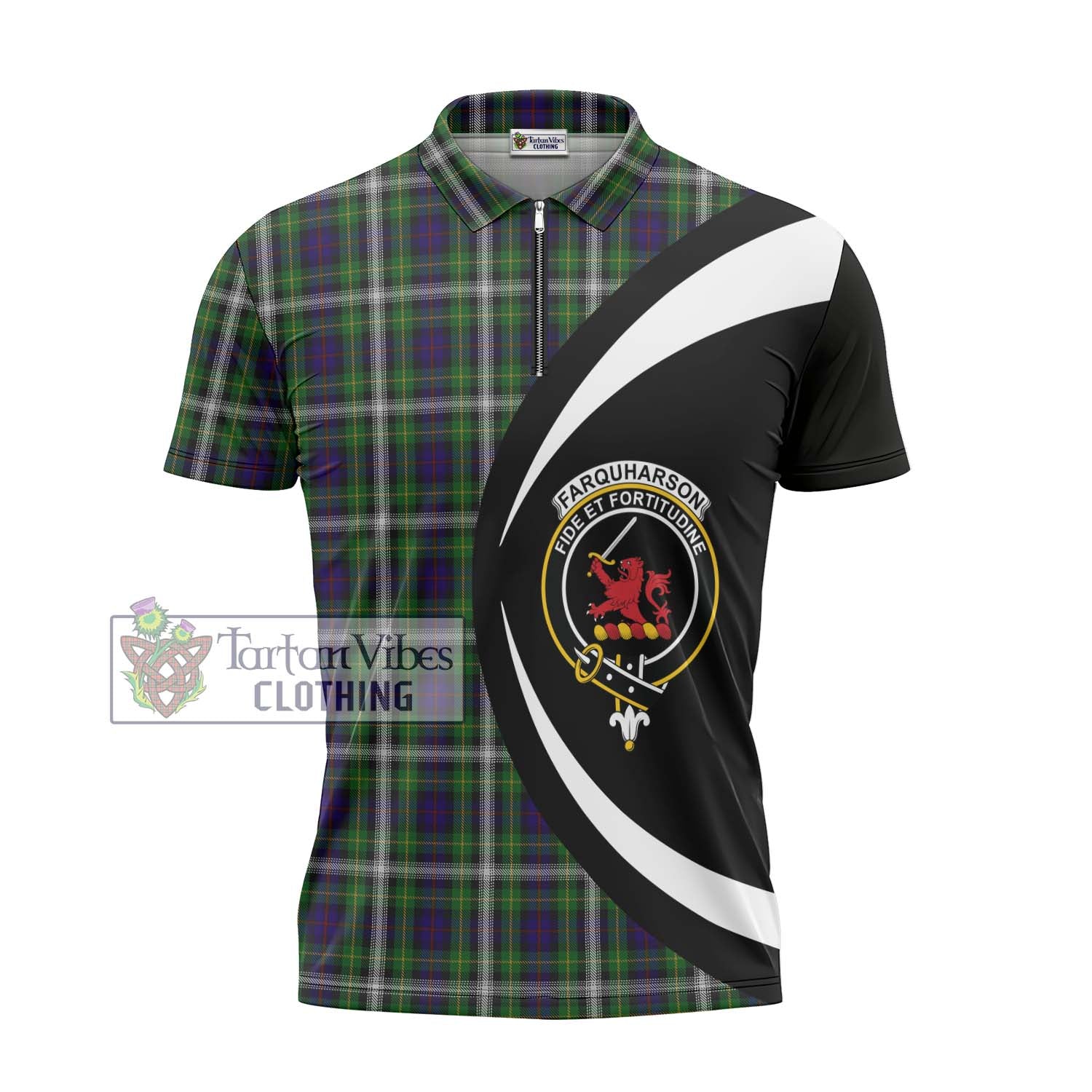 Tartan Vibes Clothing Farquharson Dress Tartan Zipper Polo Shirt with Family Crest Circle Style