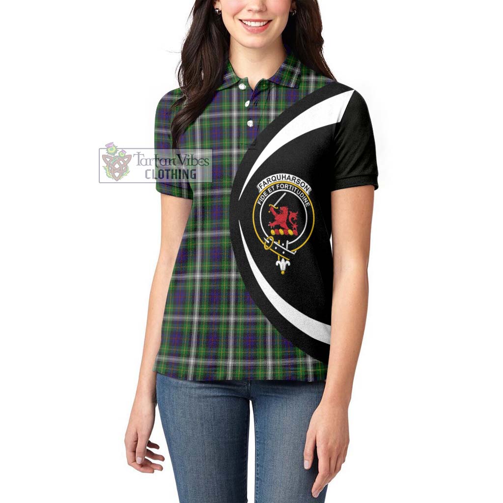 Tartan Vibes Clothing Farquharson Dress Tartan Women's Polo Shirt with Family Crest Circle Style