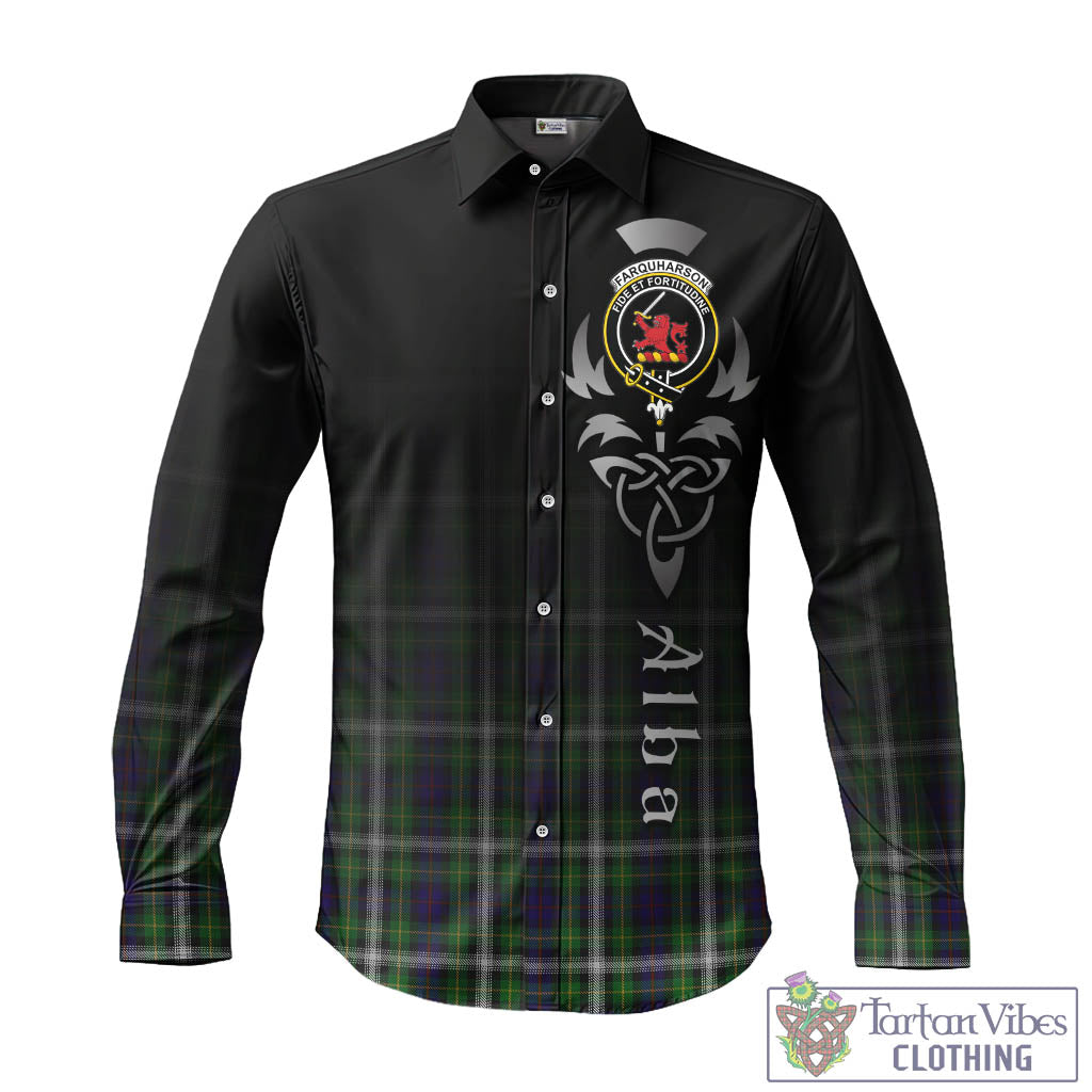 Tartan Vibes Clothing Farquharson Dress Tartan Long Sleeve Button Up Featuring Alba Gu Brath Family Crest Celtic Inspired