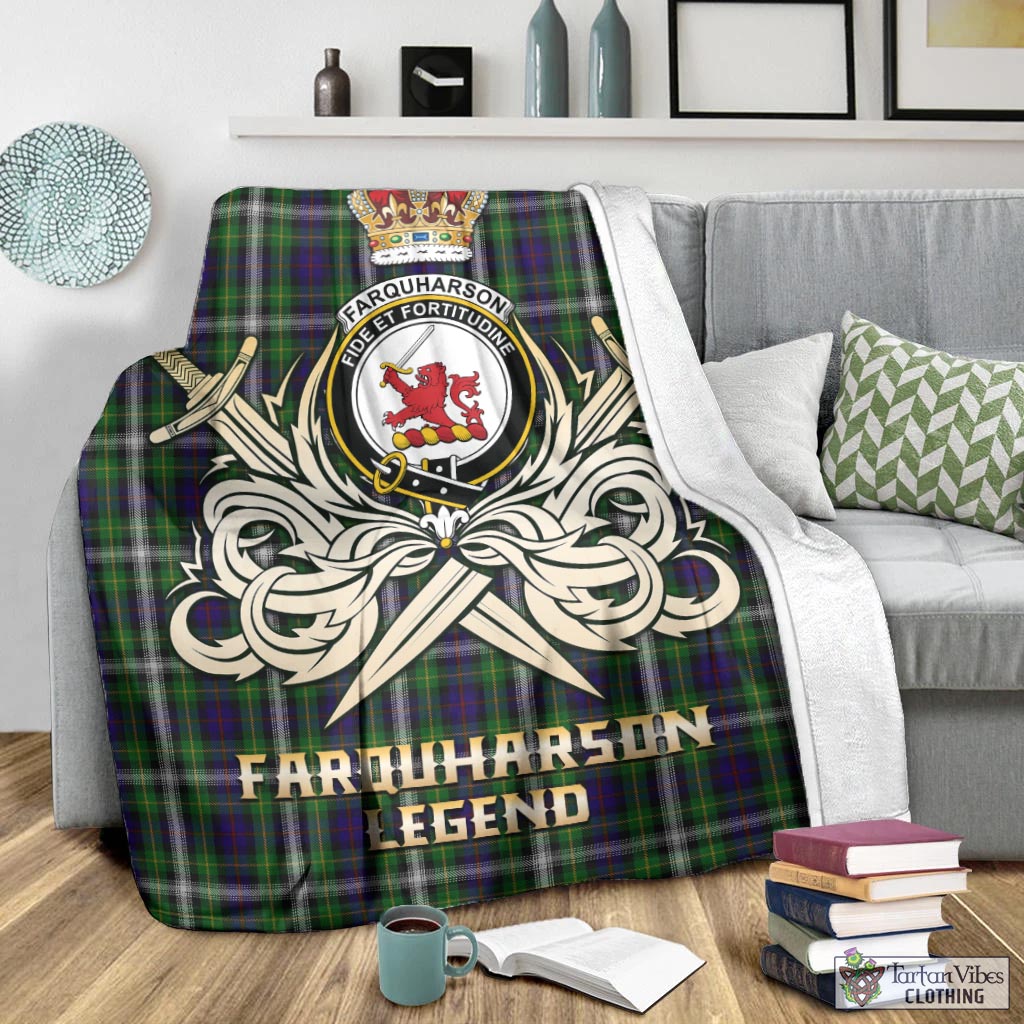 Tartan Vibes Clothing Farquharson Dress Tartan Blanket with Clan Crest and the Golden Sword of Courageous Legacy