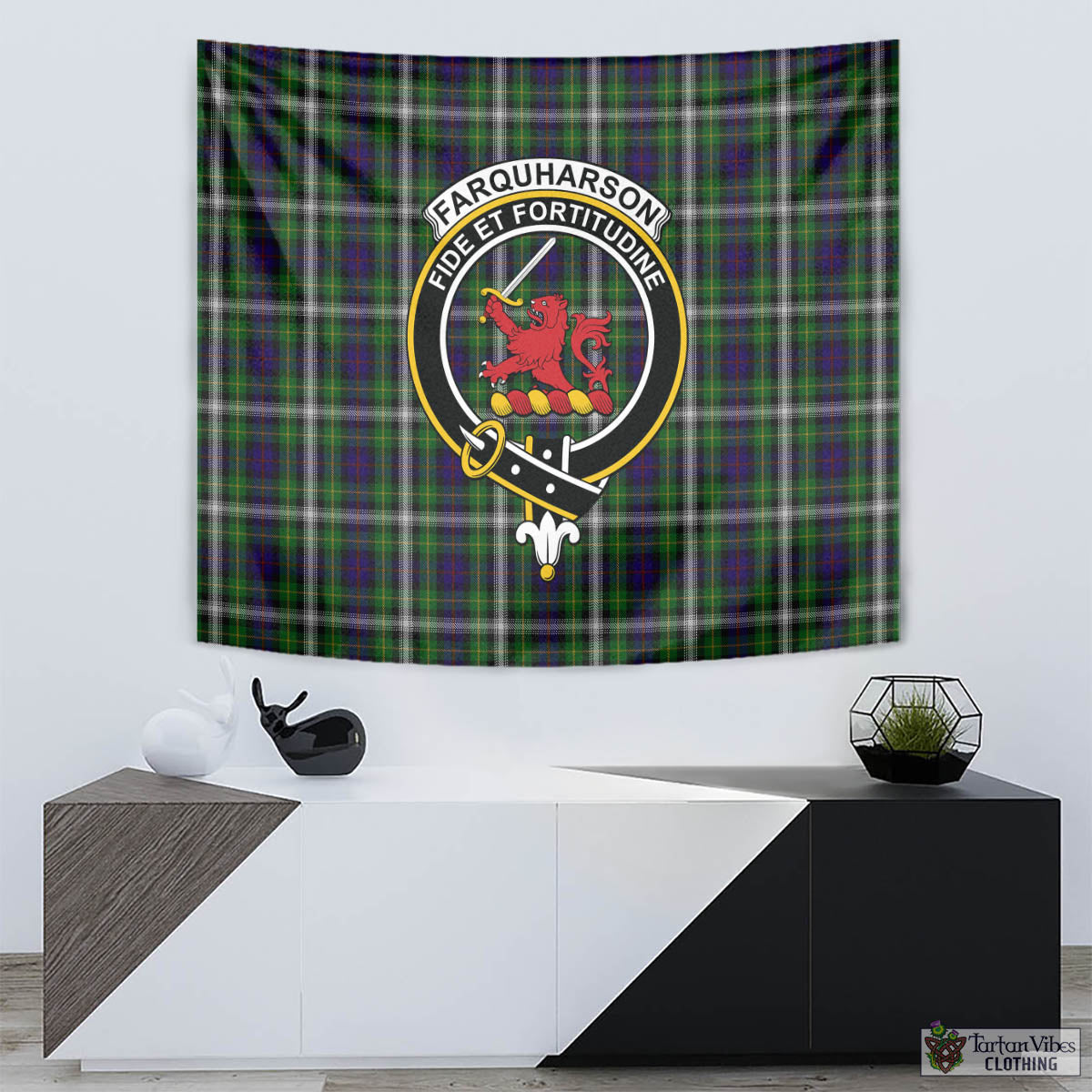 Tartan Vibes Clothing Farquharson Dress Tartan Tapestry Wall Hanging and Home Decor for Room with Family Crest