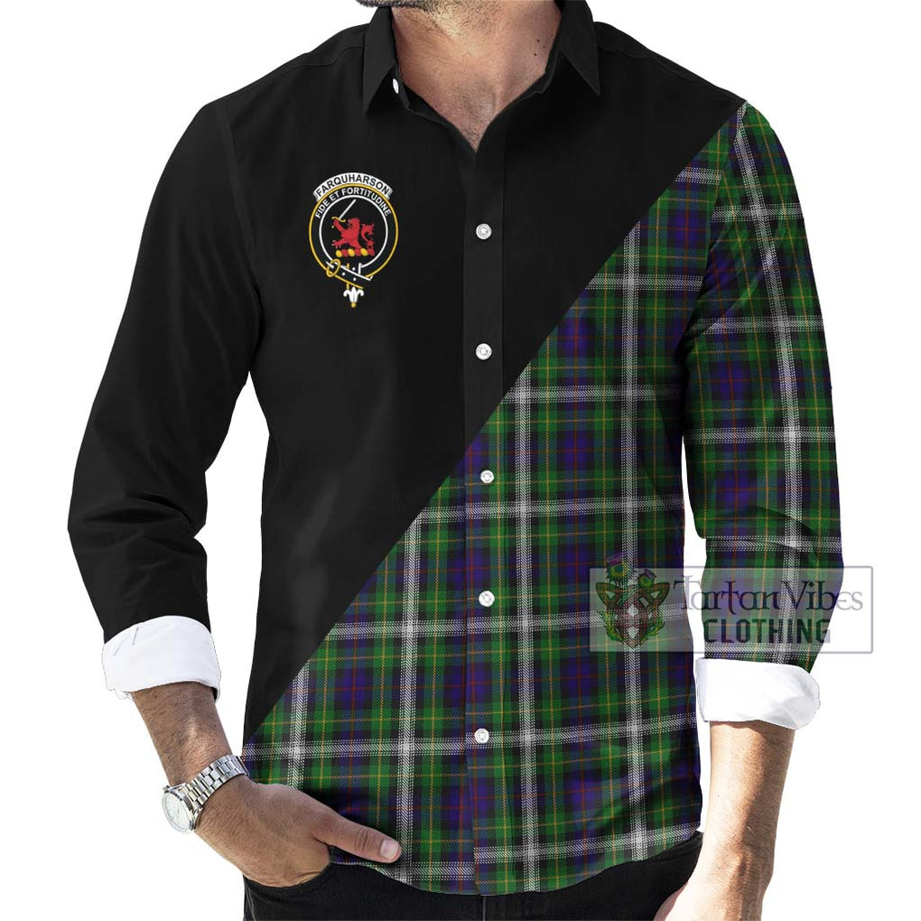 Farquharson Dress Tartan Long Sleeve Button Shirt with Family Crest and Military Logo Style - Tartanvibesclothing Shop