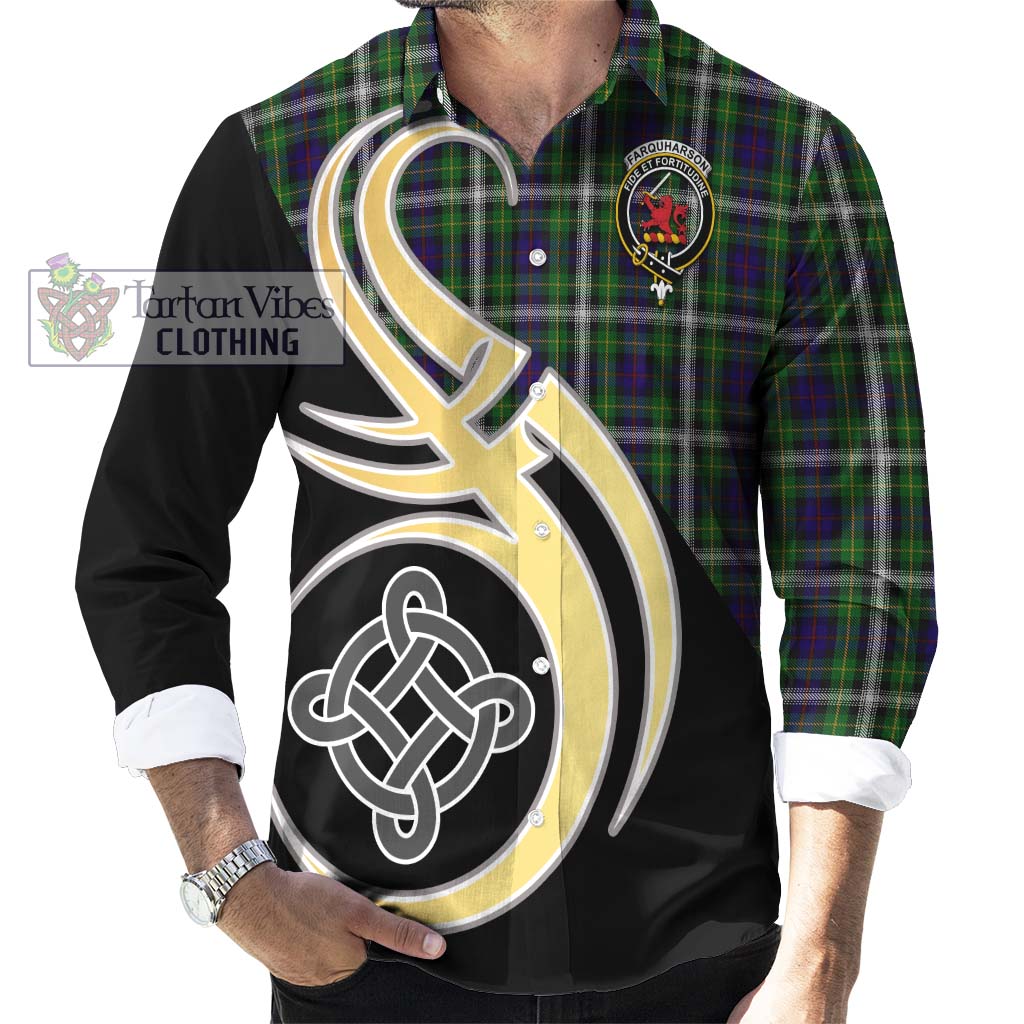 Farquharson Dress Tartan Long Sleeve Button Shirt with Family Crest and Celtic Symbol Style - Tartan Vibes Clothing