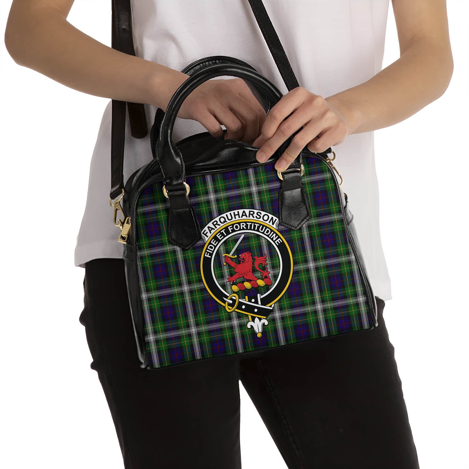 Farquharson Dress Tartan Shoulder Handbags with Family Crest - Tartanvibesclothing