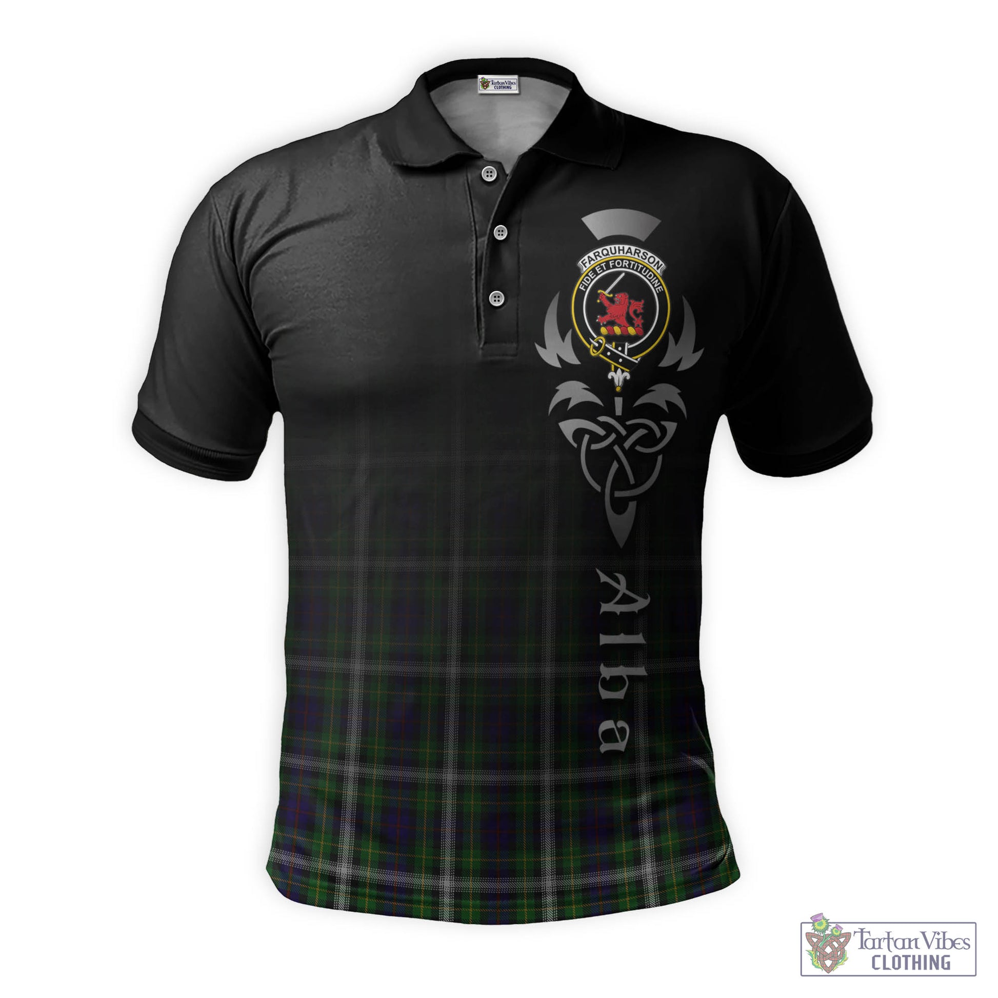 Tartan Vibes Clothing Farquharson Dress Tartan Polo Shirt Featuring Alba Gu Brath Family Crest Celtic Inspired