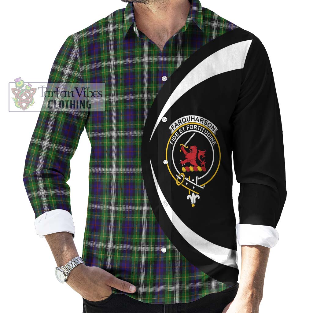 Farquharson Dress Tartan Long Sleeve Button Up with Family Crest Circle Style - Tartan Vibes Clothing