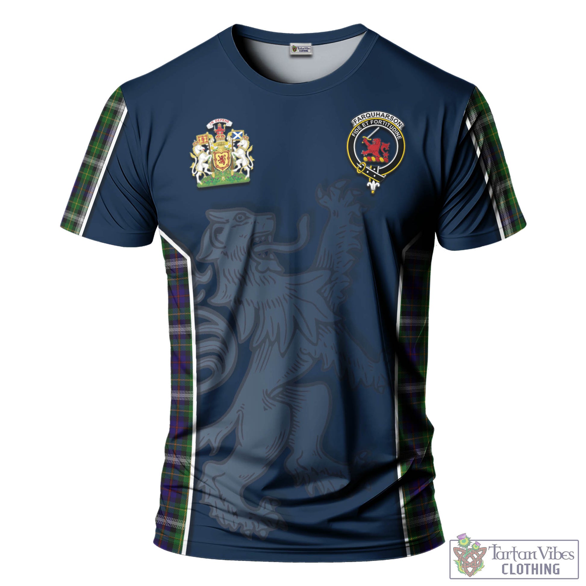 Tartan Vibes Clothing Farquharson Dress Tartan T-Shirt with Family Crest and Lion Rampant Vibes Sport Style