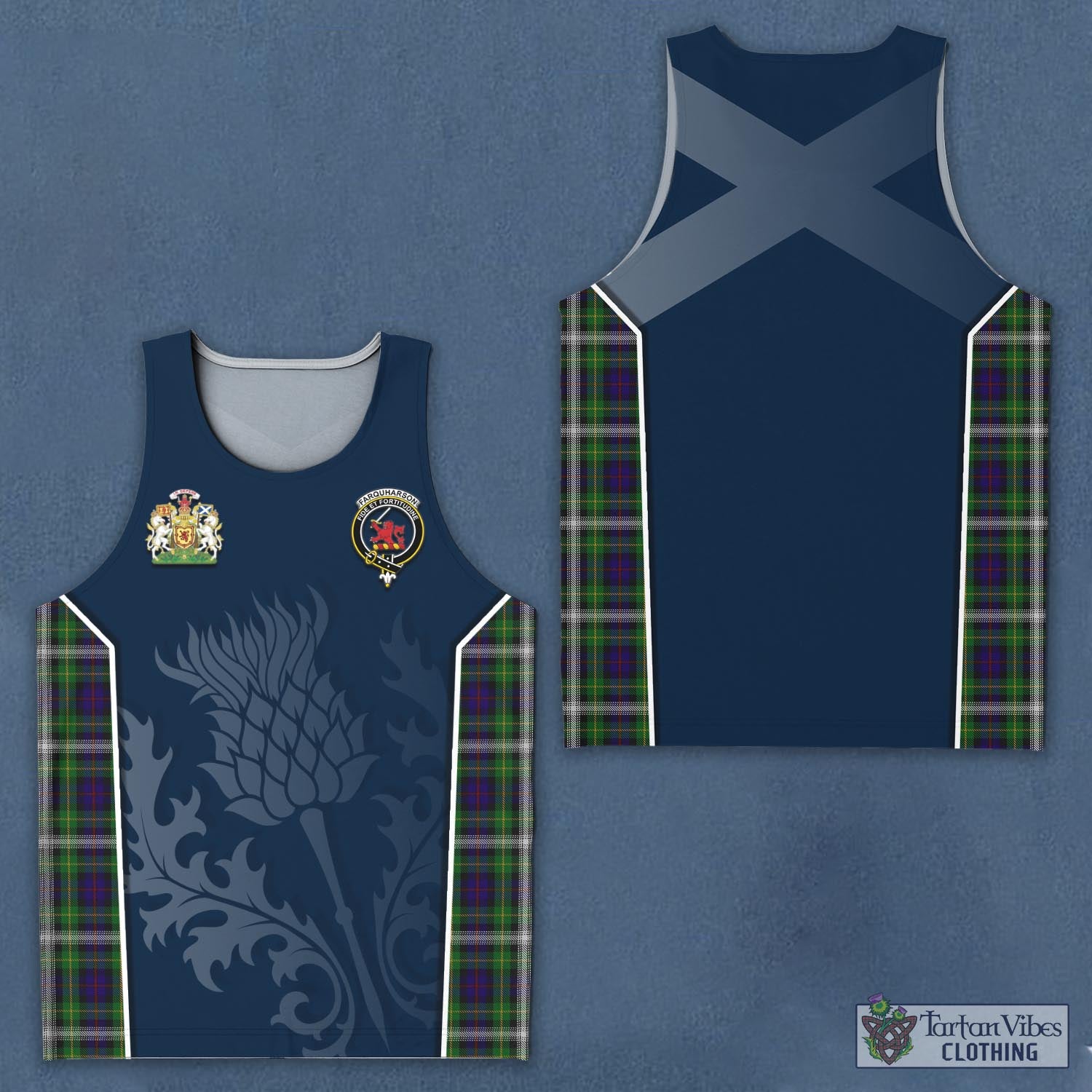 Tartan Vibes Clothing Farquharson Dress Tartan Men's Tanks Top with Family Crest and Scottish Thistle Vibes Sport Style