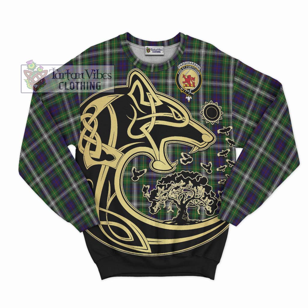 Tartan Vibes Clothing Farquharson Dress Tartan Sweatshirt with Family Crest Celtic Wolf Style