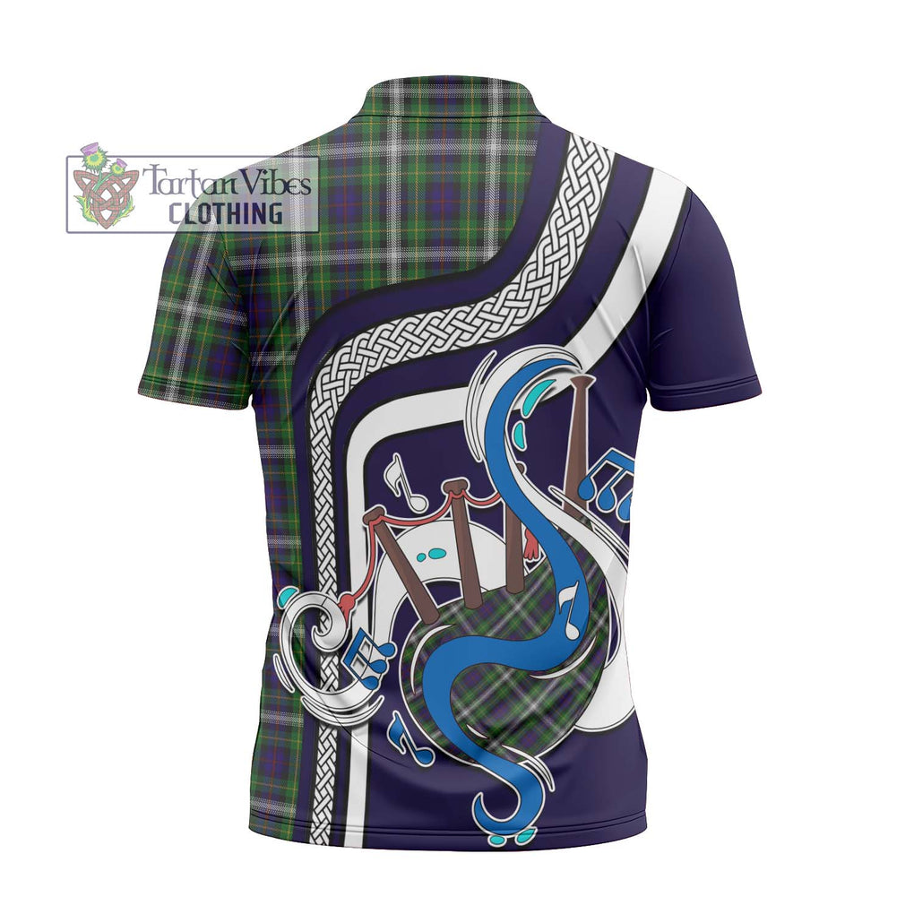 Farquharson Dress Tartan Zipper Polo Shirt with Epic Bagpipe Style - Tartanvibesclothing Shop