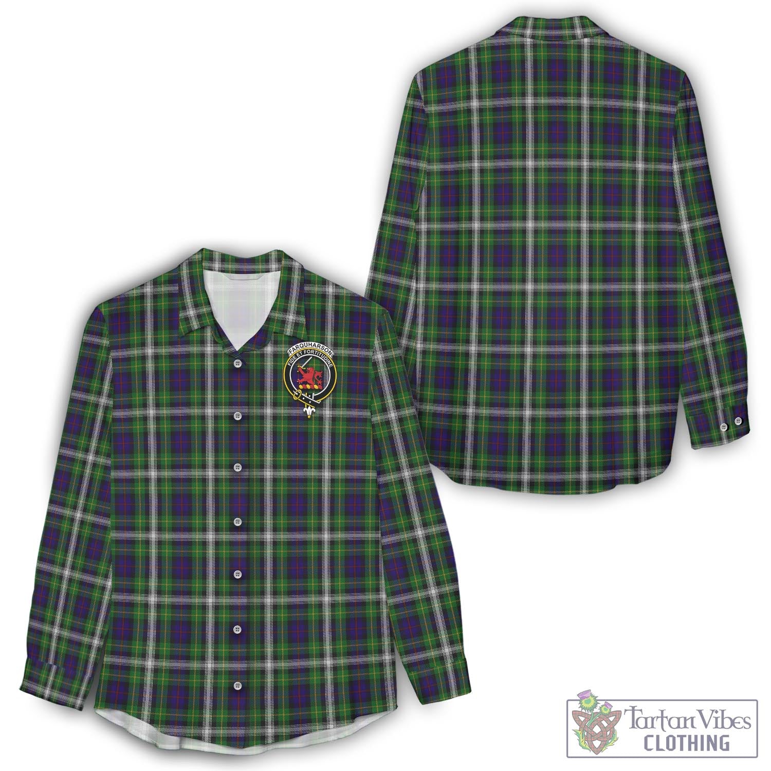 Tartan Vibes Clothing Farquharson Dress Tartan Womens Casual Shirt with Family Crest