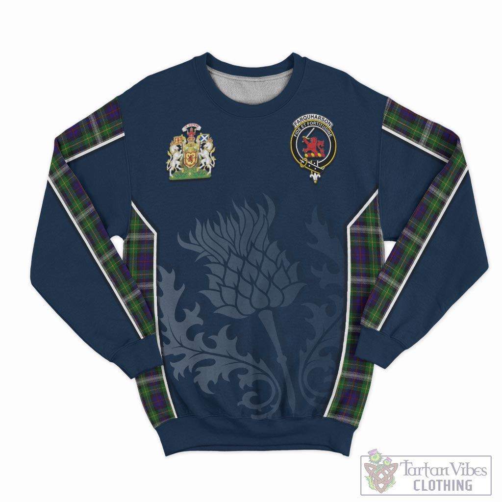 Tartan Vibes Clothing Farquharson Dress Tartan Sweatshirt with Family Crest and Scottish Thistle Vibes Sport Style