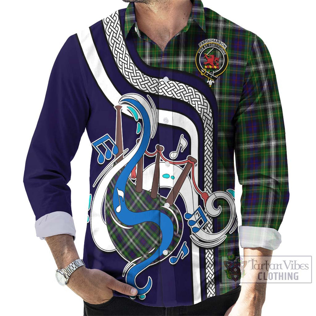 Farquharson Dress Tartan Long Sleeve Button Shirt with Epic Bagpipe Style - Tartanvibesclothing Shop