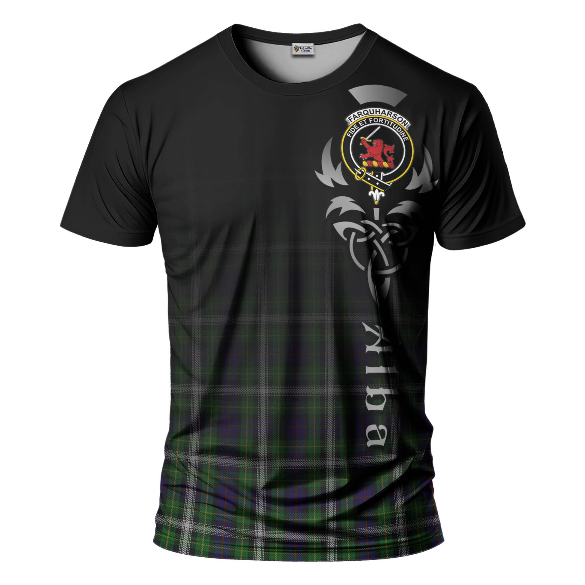 Tartan Vibes Clothing Farquharson Dress Tartan T-Shirt Featuring Alba Gu Brath Family Crest Celtic Inspired