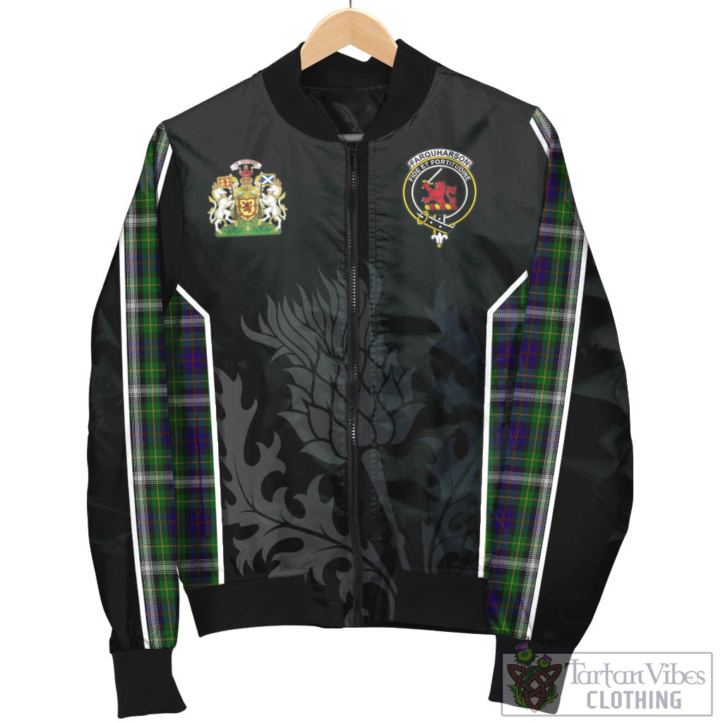 Tartan Vibes Clothing Farquharson Dress Tartan Bomber Jacket with Family Crest and Scottish Thistle Vibes Sport Style