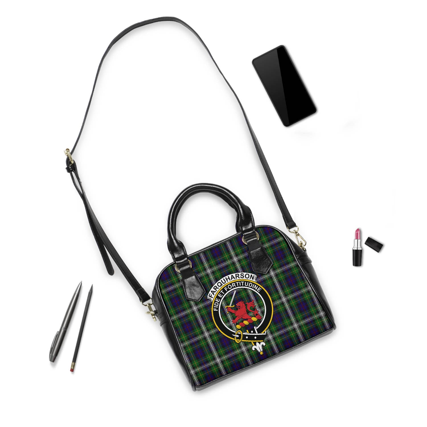 Farquharson Dress Tartan Shoulder Handbags with Family Crest - Tartanvibesclothing