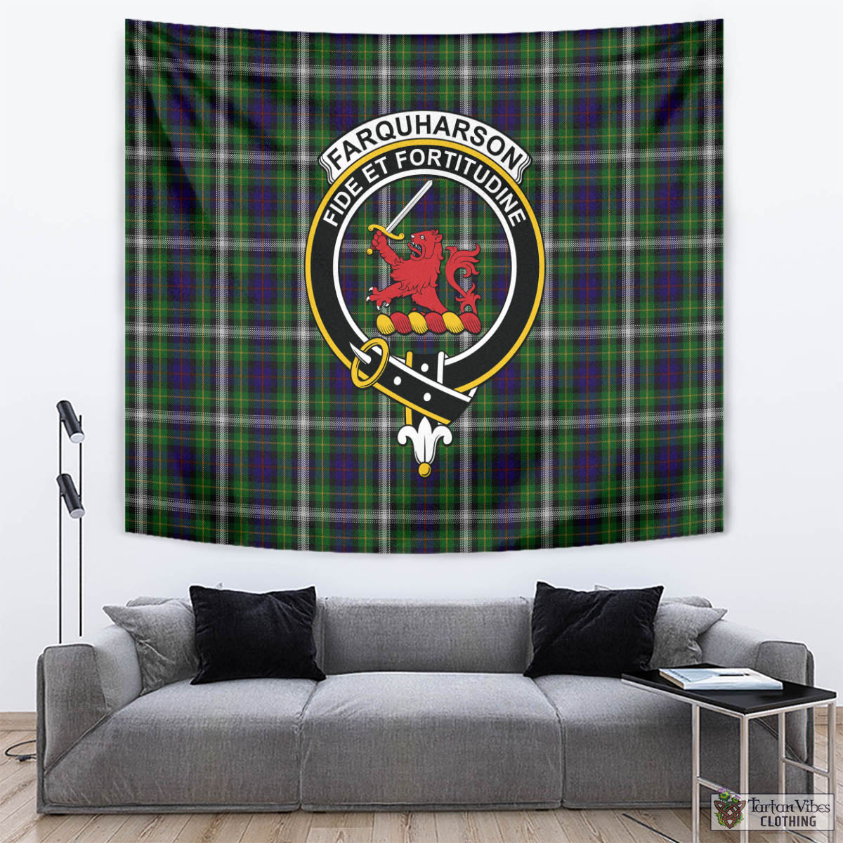 Tartan Vibes Clothing Farquharson Dress Tartan Tapestry Wall Hanging and Home Decor for Room with Family Crest