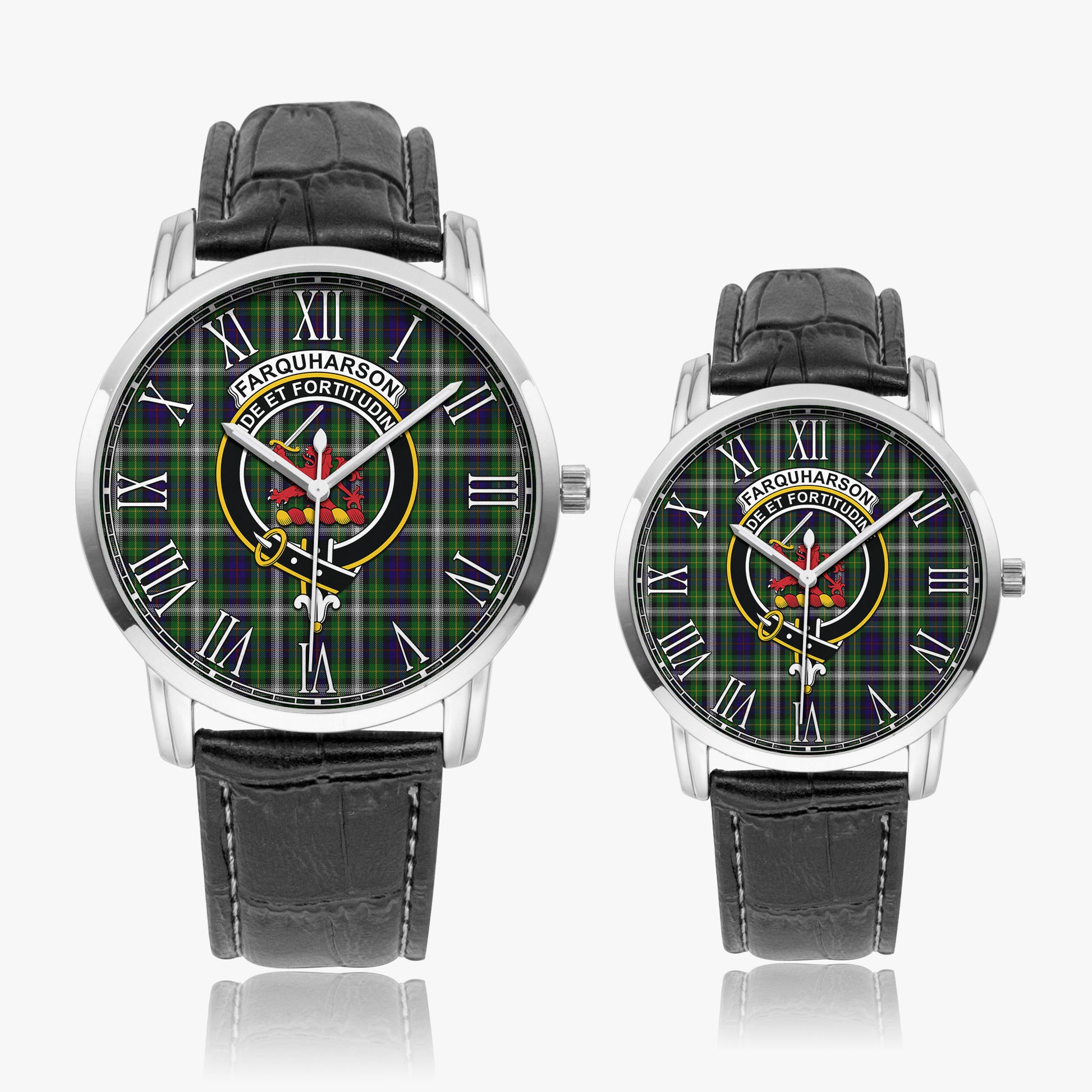 Farquharson Dress Tartan Family Crest Leather Strap Quartz Watch - Tartanvibesclothing