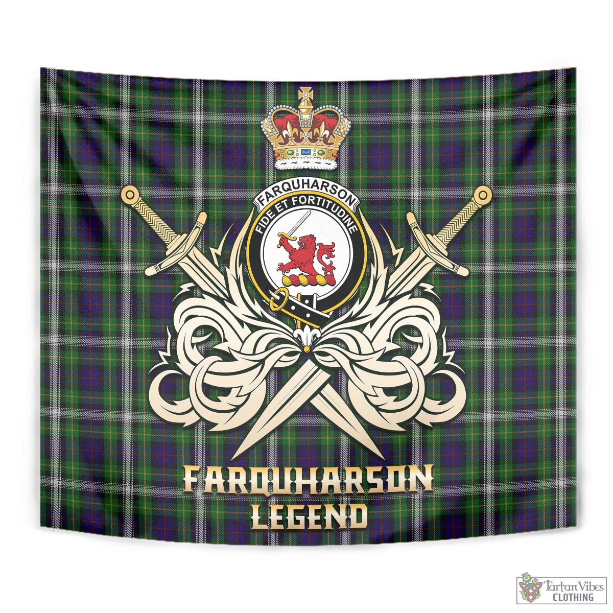 Tartan Vibes Clothing Farquharson Dress Tartan Tapestry with Clan Crest and the Golden Sword of Courageous Legacy