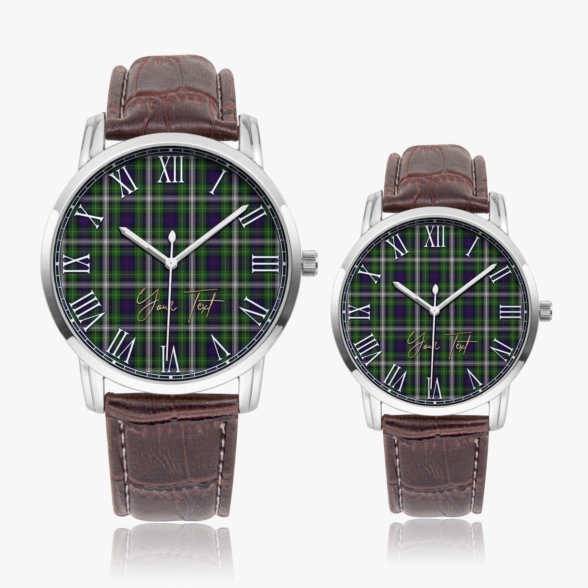 Farquharson Dress Tartan Personalized Your Text Leather Trap Quartz Watch Wide Type Silver Case With Brown Leather Strap - Tartanvibesclothing