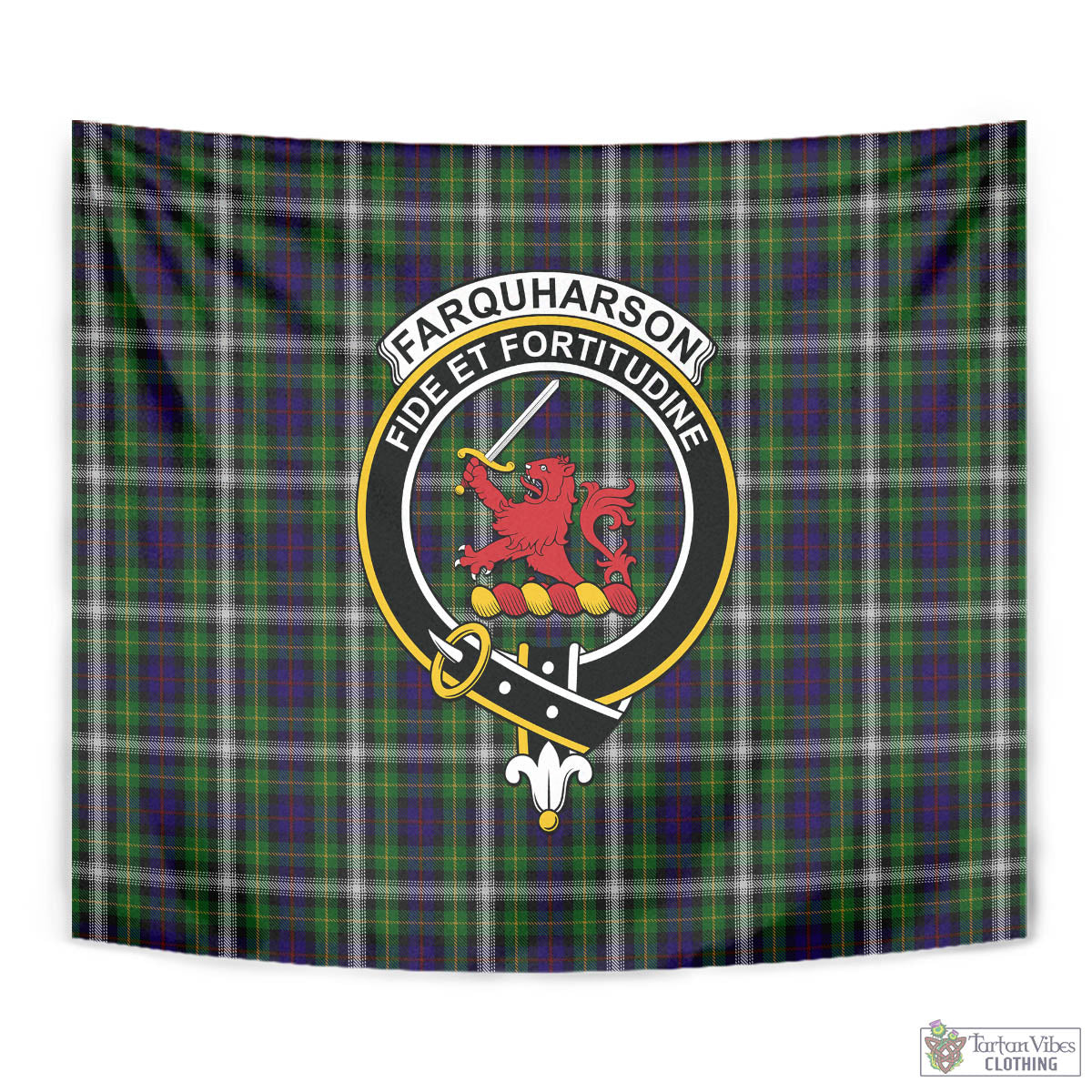 Tartan Vibes Clothing Farquharson Dress Tartan Tapestry Wall Hanging and Home Decor for Room with Family Crest