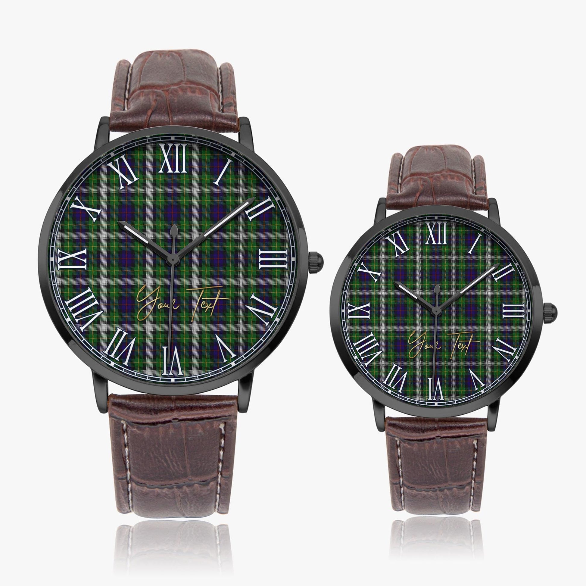 Farquharson Dress Tartan Personalized Your Text Leather Trap Quartz Watch Ultra Thin Black Case With Brown Leather Strap - Tartanvibesclothing