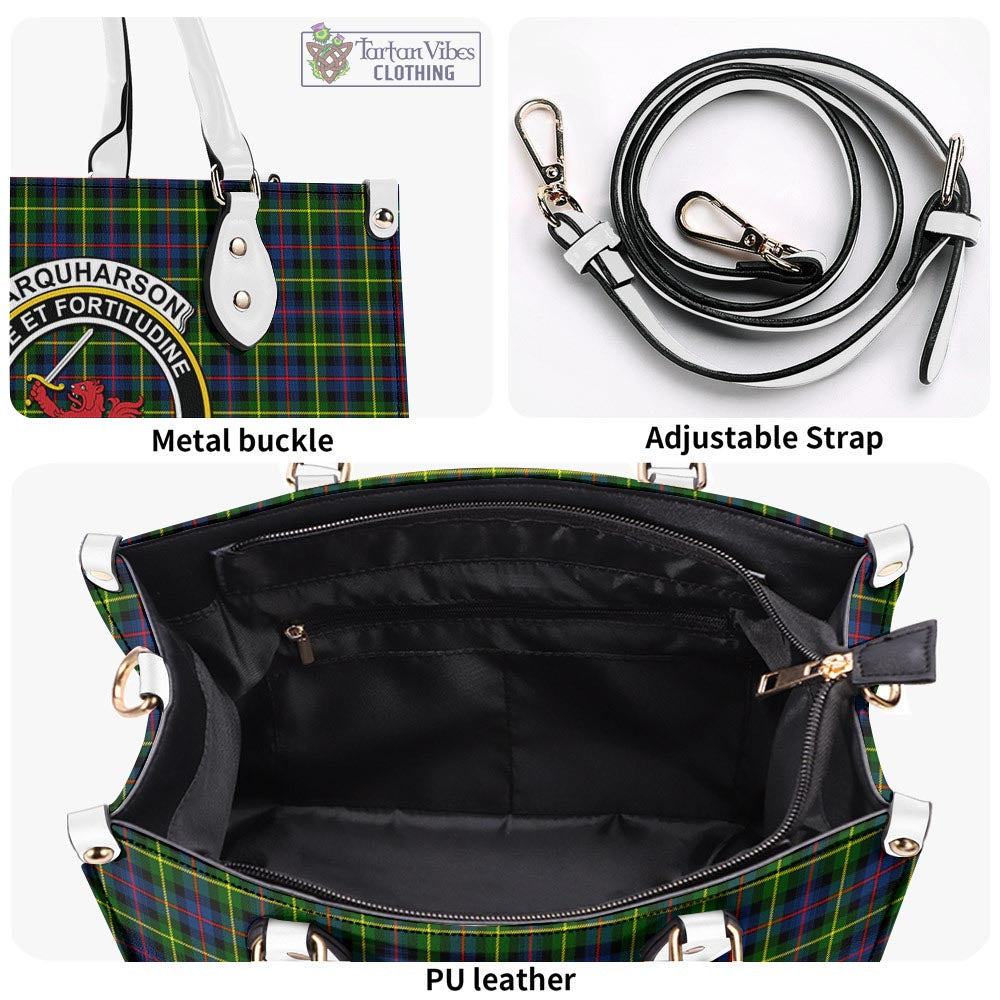 Tartan Vibes Clothing Farquharson Modern Tartan Luxury Leather Handbags with Family Crest