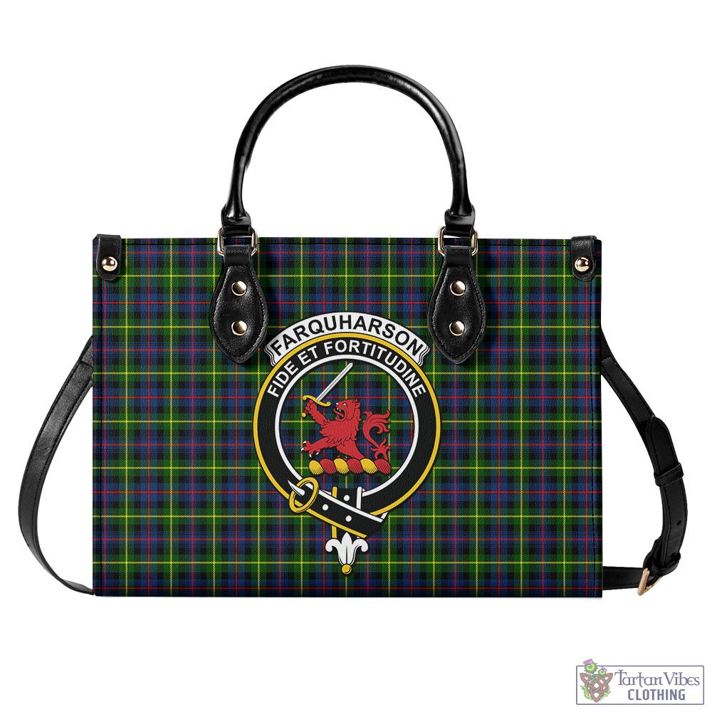 Tartan Vibes Clothing Farquharson Modern Tartan Luxury Leather Handbags with Family Crest